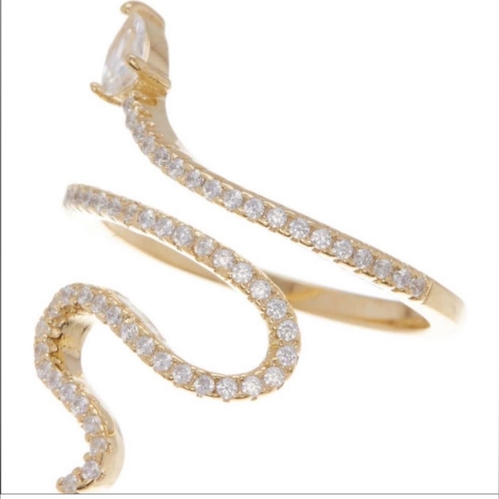 Adornia - 14k Gold Plated Swarovski Crystal Snake Ring